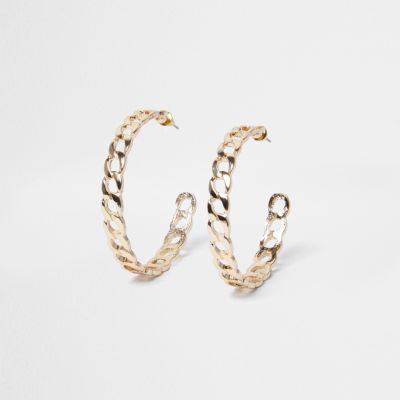 Gold tone chain link hoop earrings